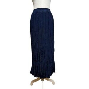 Maxi A-Line Pleated Crinkle Skirt Navy Blue Elastic Waist MEDIUM Boho Fairy Y2K